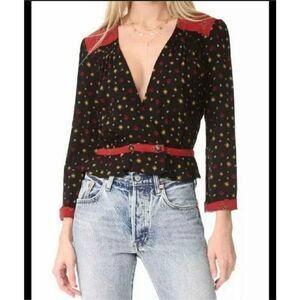 Free People Black Where We Roam size medium cropped floral blouse